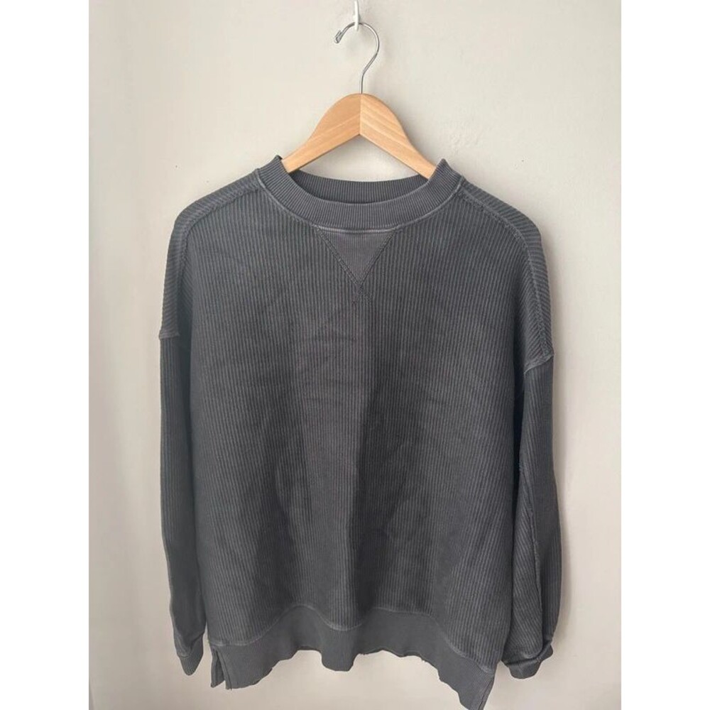 Aerie Vacay Crew Sweatshirt Smoked Gray XXS Oversized